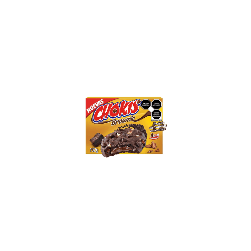 Galletas Chokis Brownie Chispas sabor a chocolate, nuez y relleno sabor a chocolate 4 paketines 192 g